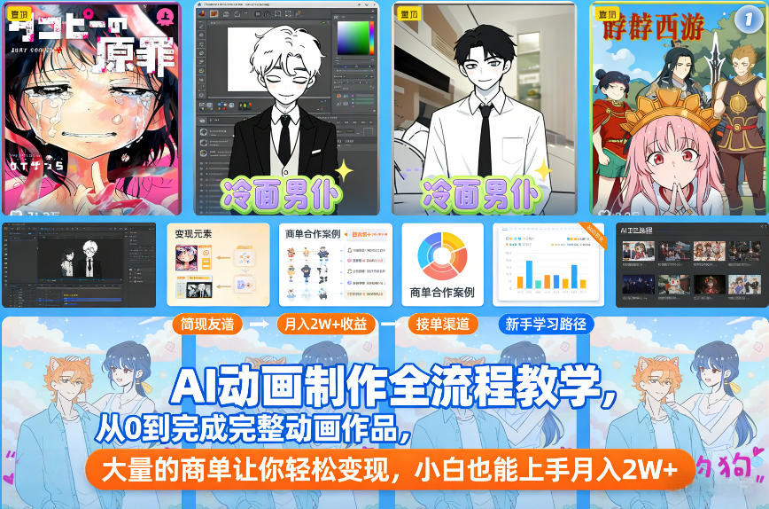 AI动画制作全流程教学，从0到完成完整动画作品，大量的商单让你轻松变现，小白也能上手月入2W+——豪客资源创业项目网-豪客资源_豪客资源库