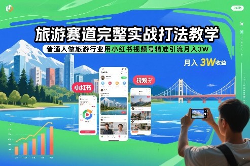 旅游赛道完整实战打法教学，普通人做旅游行业用小红书视频号精准引流月入3W——豪客资源创业项目网-豪客资源_豪客资源库
