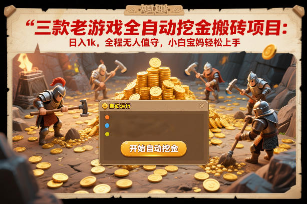 图片[1]-三款老游戏全自动挖金搬砖项目：日入1k，全程无人值守，小白宝妈轻松上手【揭秘】——豪客资源创业项目网-豪客资源