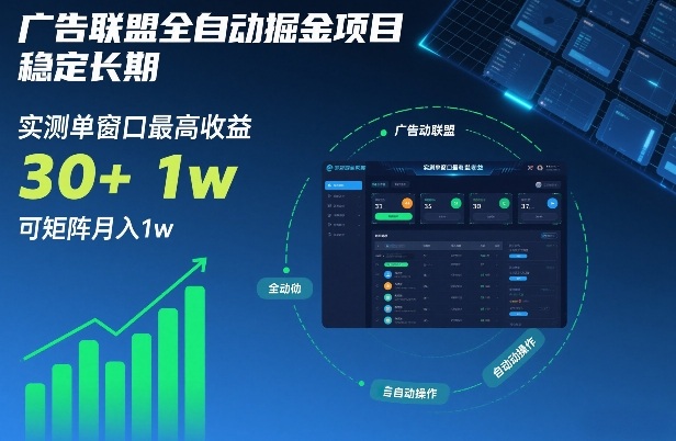 广告联盟全自动掘金项目,稳定长期,实测单窗口最高收益30+,可矩阵月入1w+【揭秘】——豪客资源创业项目网-豪客资源_豪客资源库