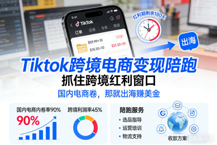 Tiktok跨境电商变现陪跑，抓住跨境红利窗口，国内电商卷，那就出海賺美金——豪客资源创业项目网-豪客资源_豪客资源库