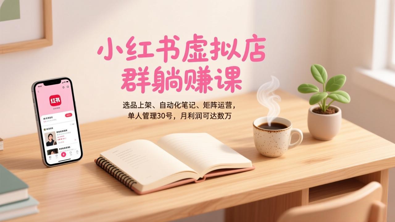 (17072期)小红书虚拟店群躺赚课,选品上架、自动化笔记、矩阵运营,单人管理30号,月利润可达数万_豪客资源创业项目网-豪客资源_豪客资源库