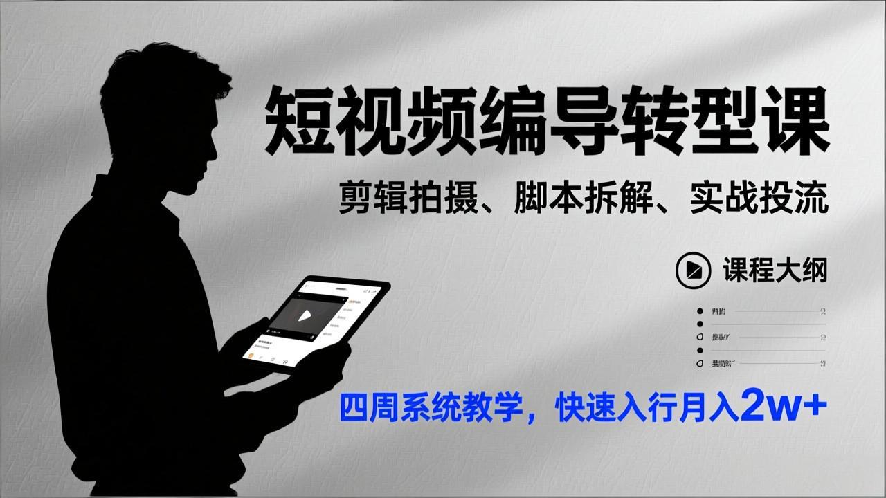 (17062期)短视频编导转型课,剪辑拍摄、脚本拆解、实战投流,四周系统教学,快速入行月入2w+_豪客资源创业项目网-豪客资源_豪客资源库