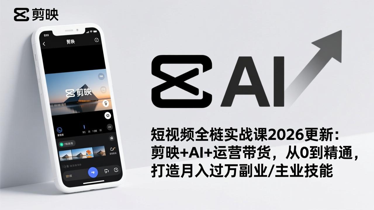 (17231期)短视频全栈实战课2026更新:剪映+AI+运营带货,从0到精通,打造月入过万副业/主业技能_豪客资源创业项目网-豪客资源_豪客资源库