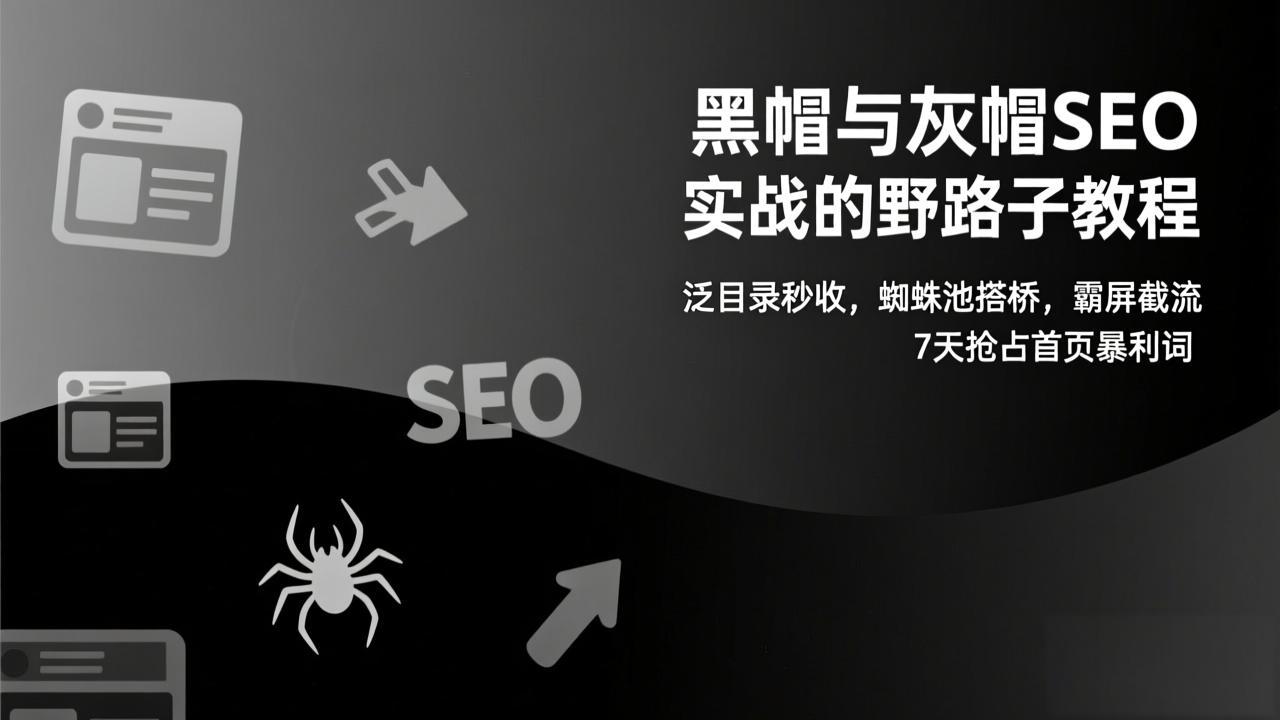 （17125期）黑帽与灰帽SEO实战的野路子教程：泛目录秒收，蜘蛛池搭桥，霸屏截流，7天抢占首页暴利词_豪客资源创业项目网-豪客资源_豪客资源库
