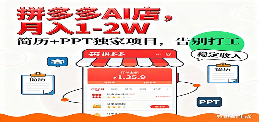 【独家】拼多多虚拟店,AI简历+PPT,单店月稳定1-2W,未来AI服务风口项目!_豪客资源创业网-豪客资源_豪客资源库