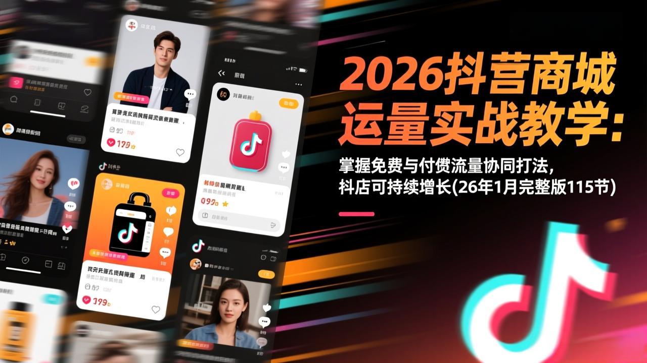 (17165期)2026抖音商城运营实战教学:掌握免费与付费流量协同打法,抖店可持续增长(26年1月完整版115节)_豪客资源创业项目网-豪客资源_豪客资源库