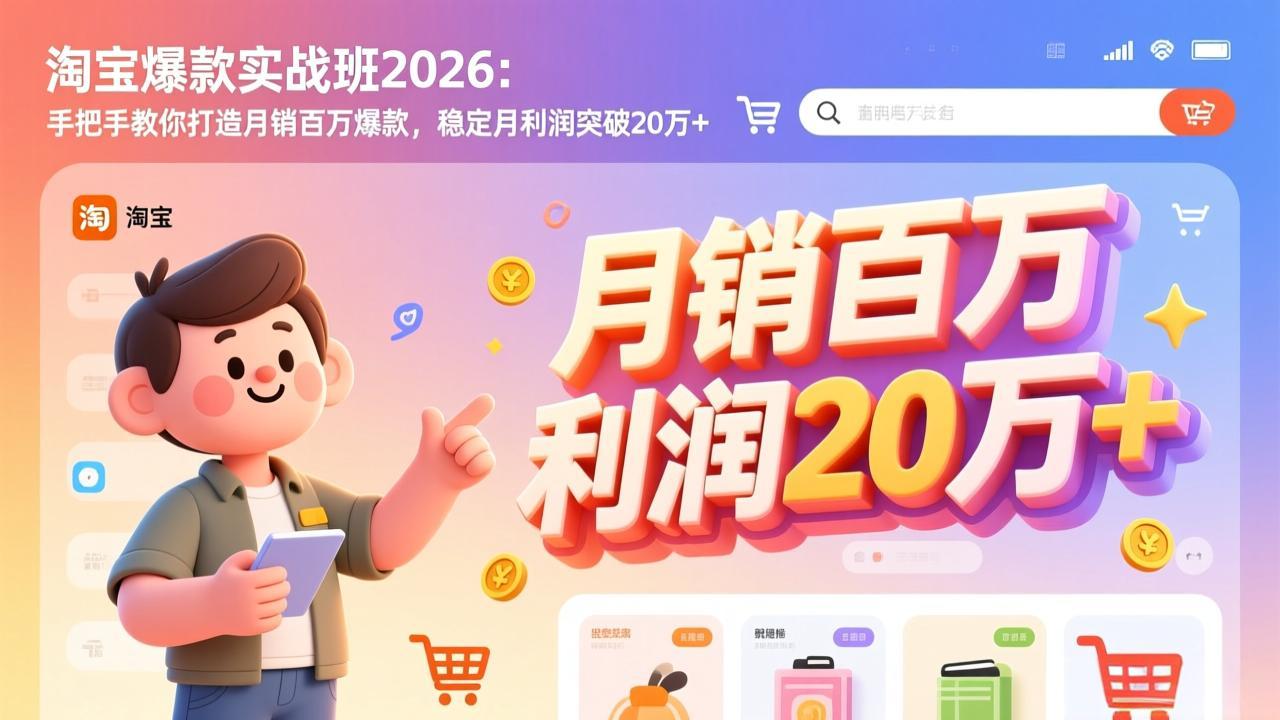 （17401期）淘宝爆款实战班-2026年2月更新：手把手教你打造月销百万爆款，稳定月利润突破20万+_豪客资源创业项目网-豪客资源_豪客资源库