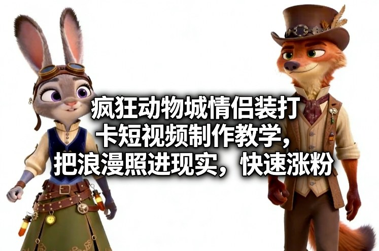 疯狂动物城情侣装打卡短视频制作教学，把浪漫照进现实，快速涨粉——豪客资源创业项目网-豪客资源_豪客资源库
