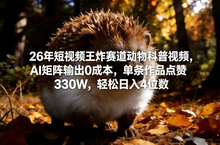 26年短视频王炸赛道动物科普视频,AI矩阵输出0成本,单条作品点赞330W,轻松日入4位数——豪客资源创业项目网-豪客资源_豪客资源库