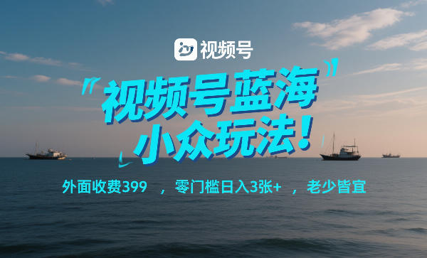 视频号蓝海小众玩法!外面收费399,零门槛日入3张+,老少皆宜——豪客资源创业项目网-豪客资源_豪客资源库