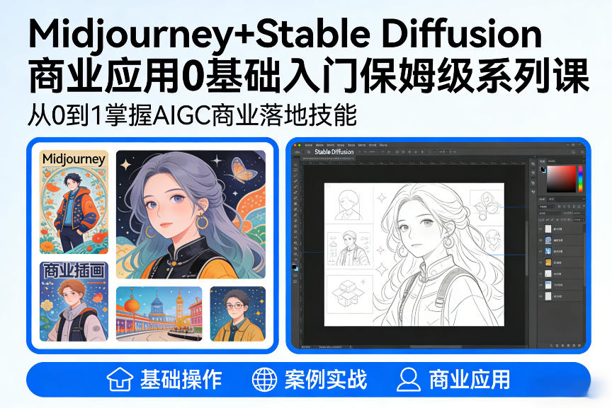 AIGC商业应用Midjourney+Stable Diffusion教程，0基础入门保姆级系列课——豪客资源创业项目网-豪客资源_豪客资源库