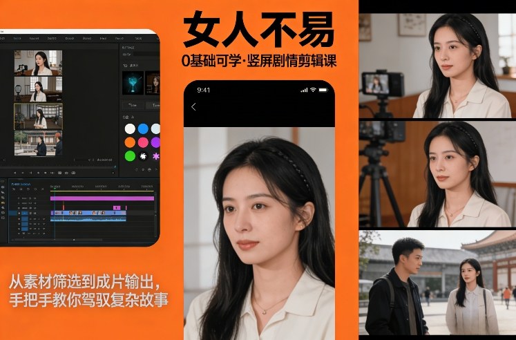 0基础可学！《女人不易》竖屏剧情剪辑课，从素材筛选到成片输出，手把手教你驾驭复杂故事——豪客资源创业项目网-豪客资源_豪客资源库