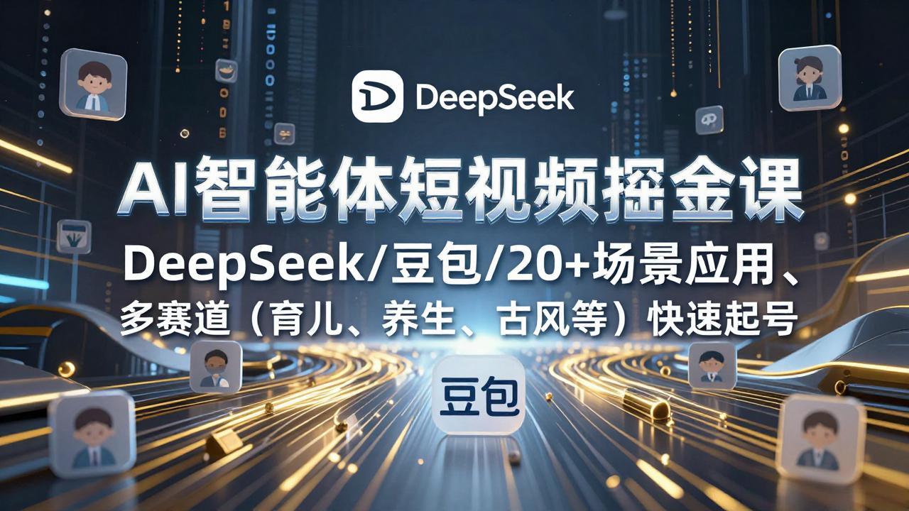 (17365期)AI智能体短视频掘金课,DeepSeek/豆包/20+场景应用、多赛道(育儿、养生、古风等)快速起号_豪客资源创业项目网-豪客资源_豪客资源库