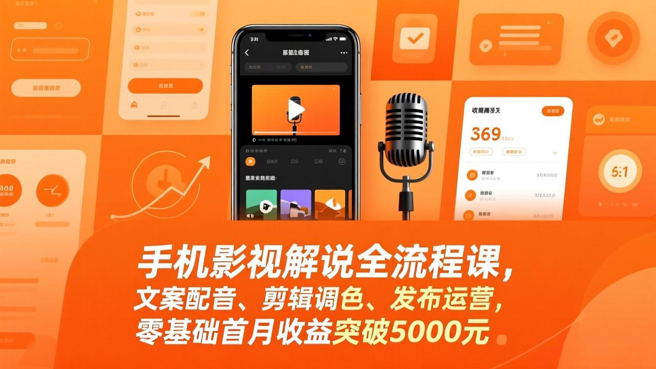 (17391期)手机影视解说全流程课,文案配音、剪辑调色、发布运营,零基础首月收益突破5000元_豪客资源创业项目网-豪客资源_豪客资源库