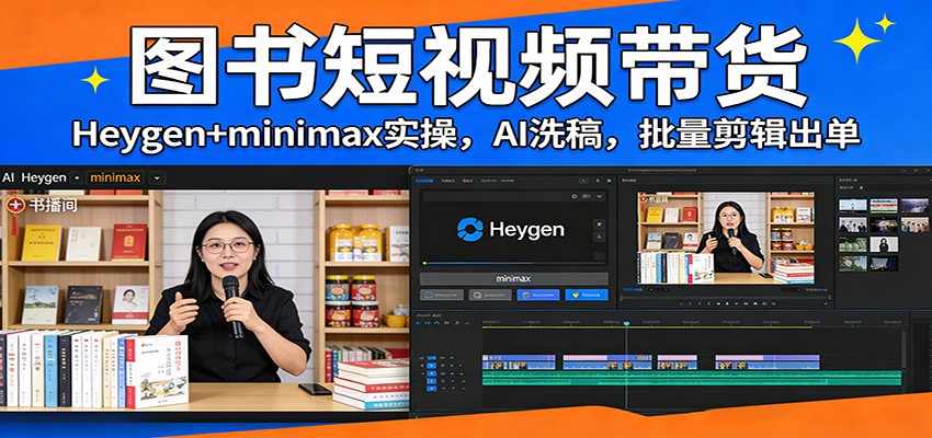 图书短视频带货:Heygen+minimax实操,AI洗稿 ,批量剪辑出单_豪客资源创业网-豪客资源_豪客资源库