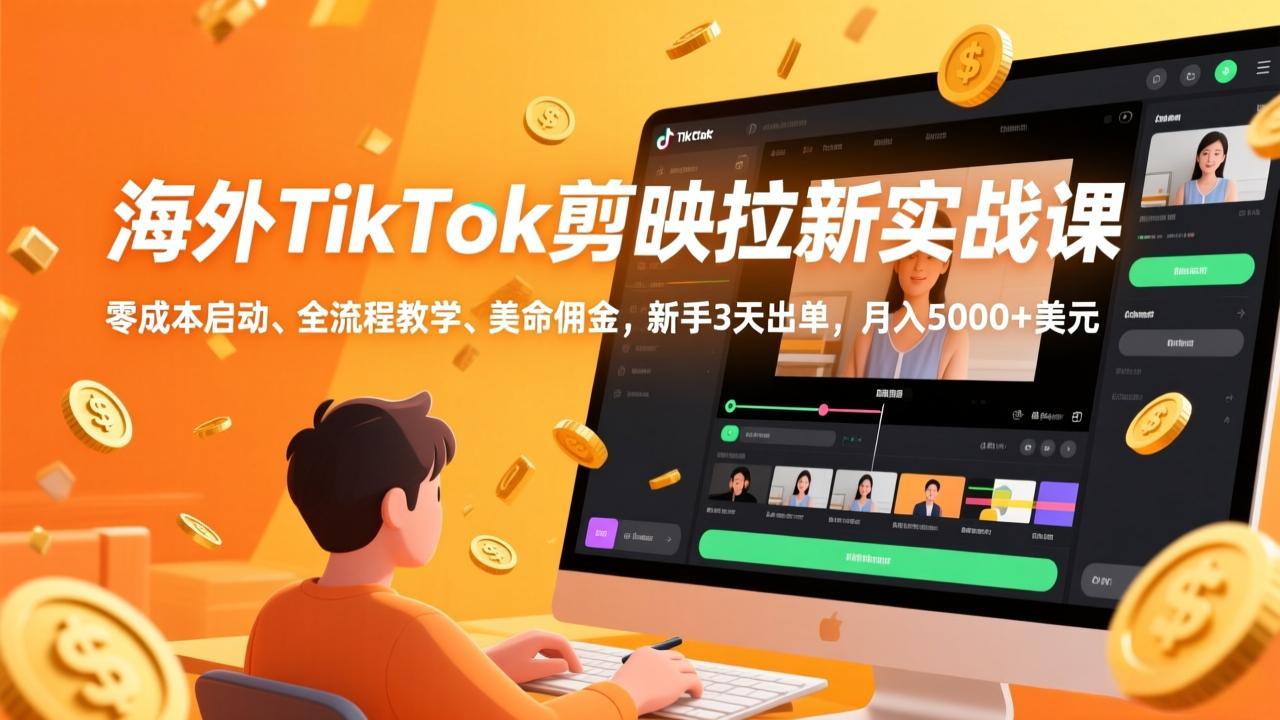 （17340期）海外TikTok剪映拉新实战课，零成本启动、全流程教学、美金佣金，新手3天出单，月入5000+美元_豪客资源创业项目网-豪客资源_豪客资源库
