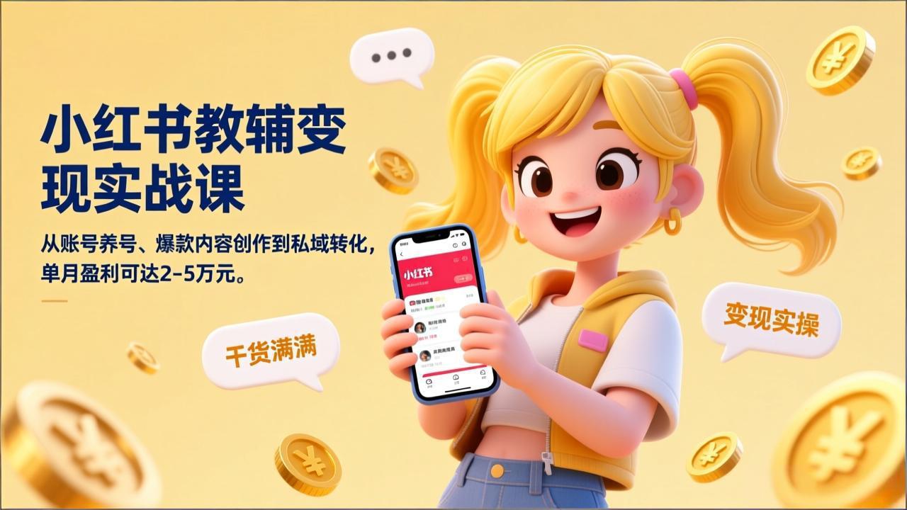 （17334期）小红书教辅变现实战课，从账号养号、爆款内容创作到私域转化，单月盈利可达2-5万元_豪客资源创业项目网-豪客资源_豪客资源库