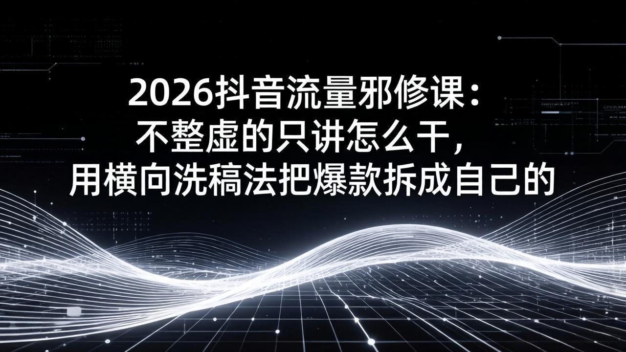 （17725期）2026抖音流量邪修课：不整虚的只讲怎么干，用横向洗稿法把爆款拆成自己的_豪客资源创业项目网-豪客资源_豪客资源库