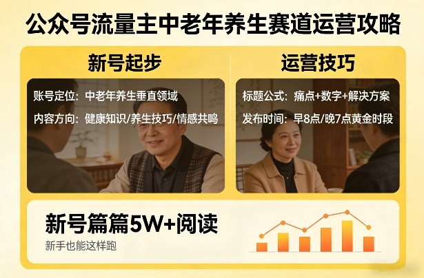 公众号流量主中老年养生赛道，新号篇篇5W+阅读，新手也能这样跑——豪客资源创业项目网-豪客资源_豪客资源库