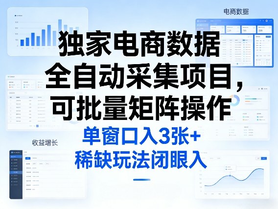 独家电商数据全自动采集项目,可批量矩阵操作,单窗口日入3张+,稀缺玩法闭眼入【揭秘】——豪客资源创业项目网-豪客资源_豪客资源库