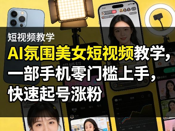 AI氛围美女短视频教学，一部手机零门槛上手，快速起号涨粉——豪客资源创业项目网-豪客资源_豪客资源库