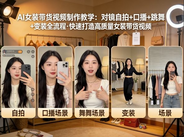 AI女装带货视频制作教学，对镜自拍、口播、跳舞、变装全流程，快速打造高质量女装带货视频——豪客资源创业项目网-豪客资源_豪客资源库