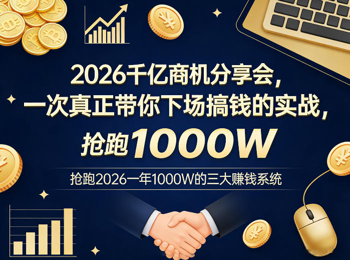 2026千亿商机分享会,一次真正带你下场搞钱的实战,抢跑2026一年1000W的三大賺钱系统——豪客资源创业项目网-豪客资源_豪客资源库