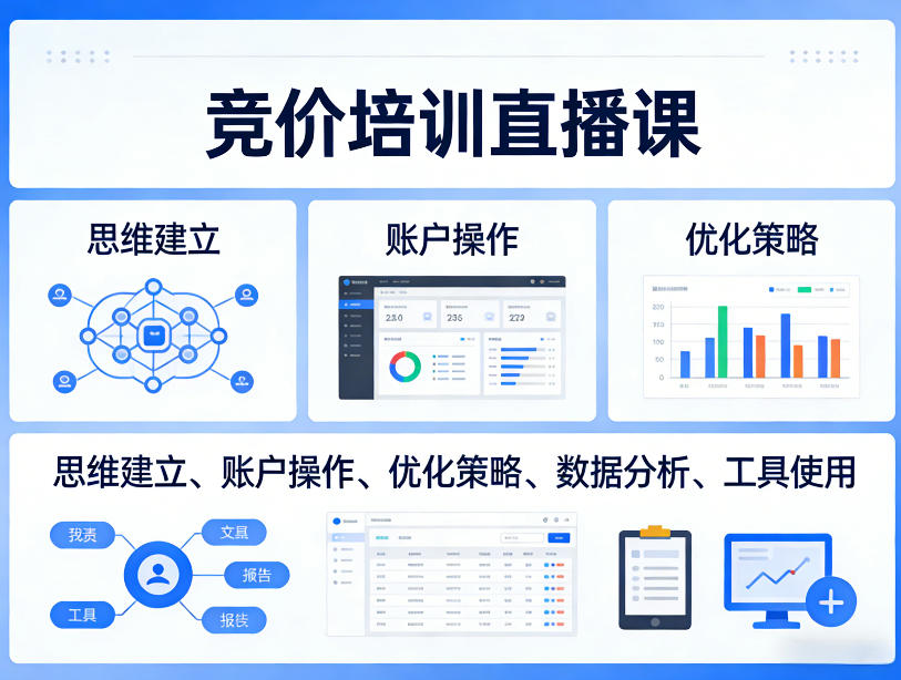 竞价培训直播课,覆盖思维建立、账户操作、优化策略、数据分析、工具使用等,全方位提升效果——豪客资源创业项目网-豪客资源_豪客资源库