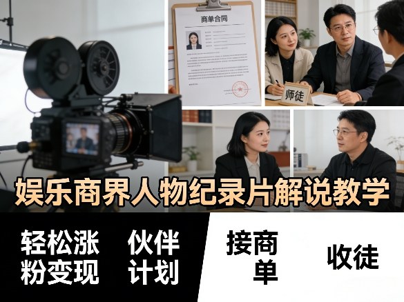 娱乐商界人物纪录片解说教学，轻松涨粉变现，伙伴计划，接商单，收徒等——豪客资源创业项目网-豪客资源_豪客资源库