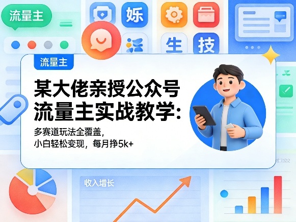 某大佬亲授公众号流量主实战教学：多赛道玩法全覆盖，小白轻松变现，每月多挣5k+——豪客资源创业项目网-豪客资源_豪客资源库