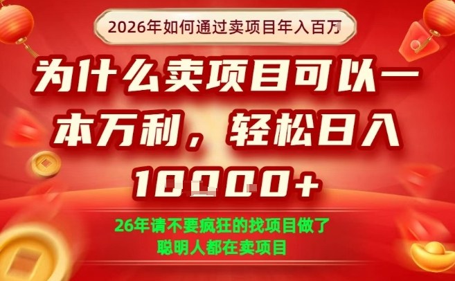 一单净利润1K+，26年想年入100个W，死磕卖项目就够了【揭秘】——豪客资源创业项目网-豪客资源_豪客资源库