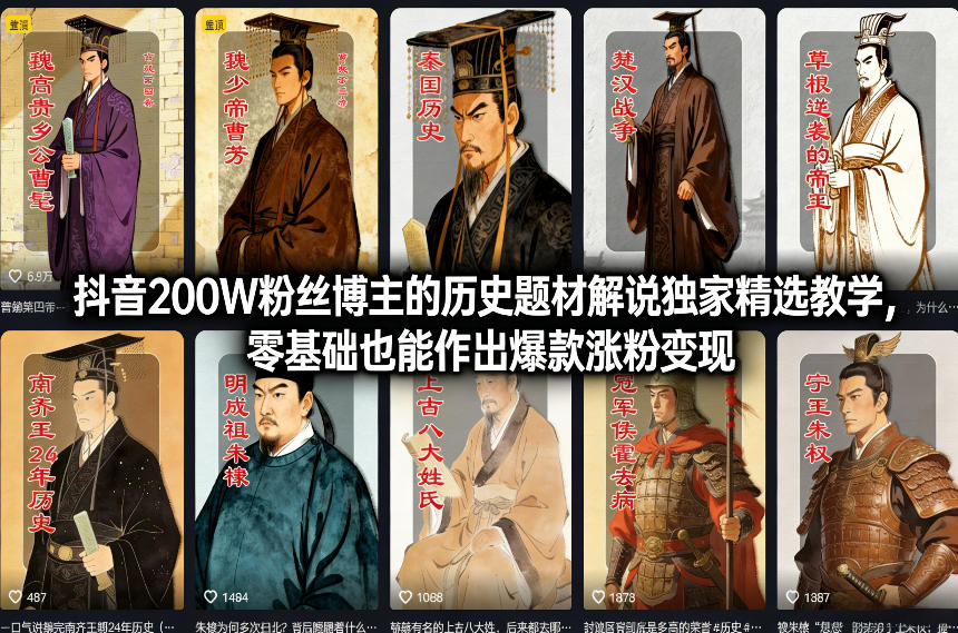抖音200W粉丝博主的历史题材解说独家精选教学,零基础也能作出爆款涨粉变现——豪客资源创业项目网-豪客资源_豪客资源库