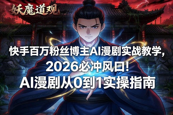 快手百万粉丝博主AI漫剧实战教学，2026必冲风口！AI漫剧从0到1实操指南——豪客资源创业项目网-豪客资源_豪客资源库