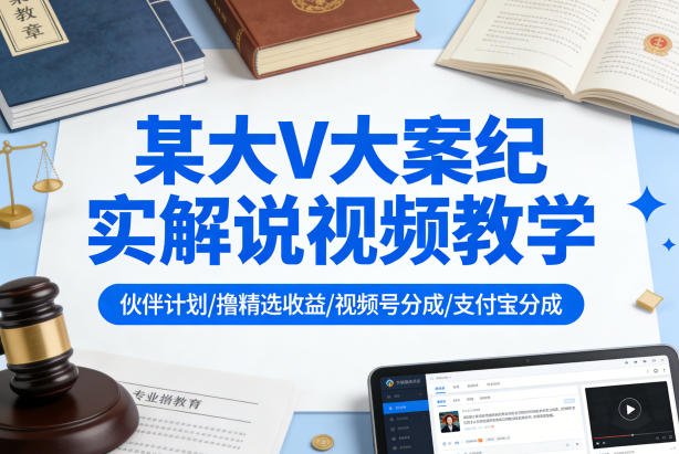 某大V大案纪实解说视频教学，可做伙伴计划、撸精选收益，视频号和支付宝分成计划均可——豪客资源创业项目网-豪客资源_豪客资源库