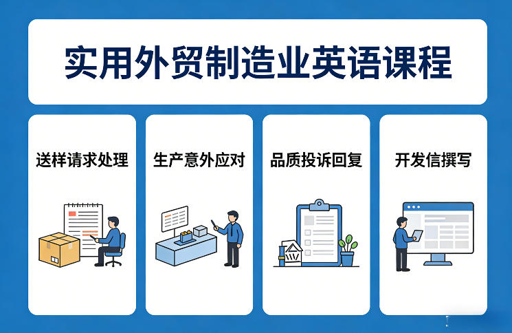 实用外贸制造业英语课程，教你专业处理送样请求、应对生产意外、回复品质投诉、撰写开发信等——豪客资源创业项目网-豪客资源_豪客资源库