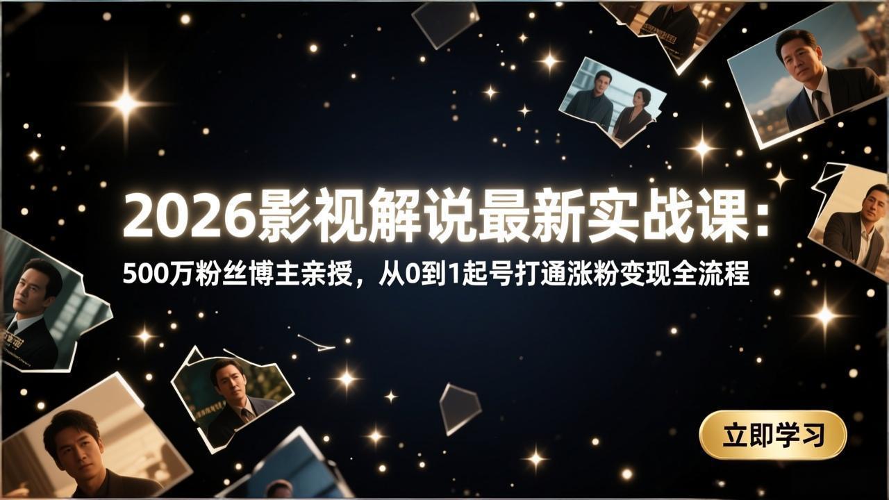 (17530期)2026影视解说最新实战课:500万粉丝博主亲授,从0到1起号打通涨粉变现全流程_豪客资源创业项目网-豪客资源_豪客资源库