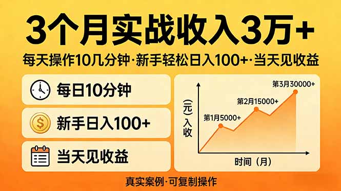 (17639期)3个月实战收入3万+,每天操作10几分钟,新手轻松日入100+,当天见收益_豪客资源创业项目网-豪客资源_豪客资源库