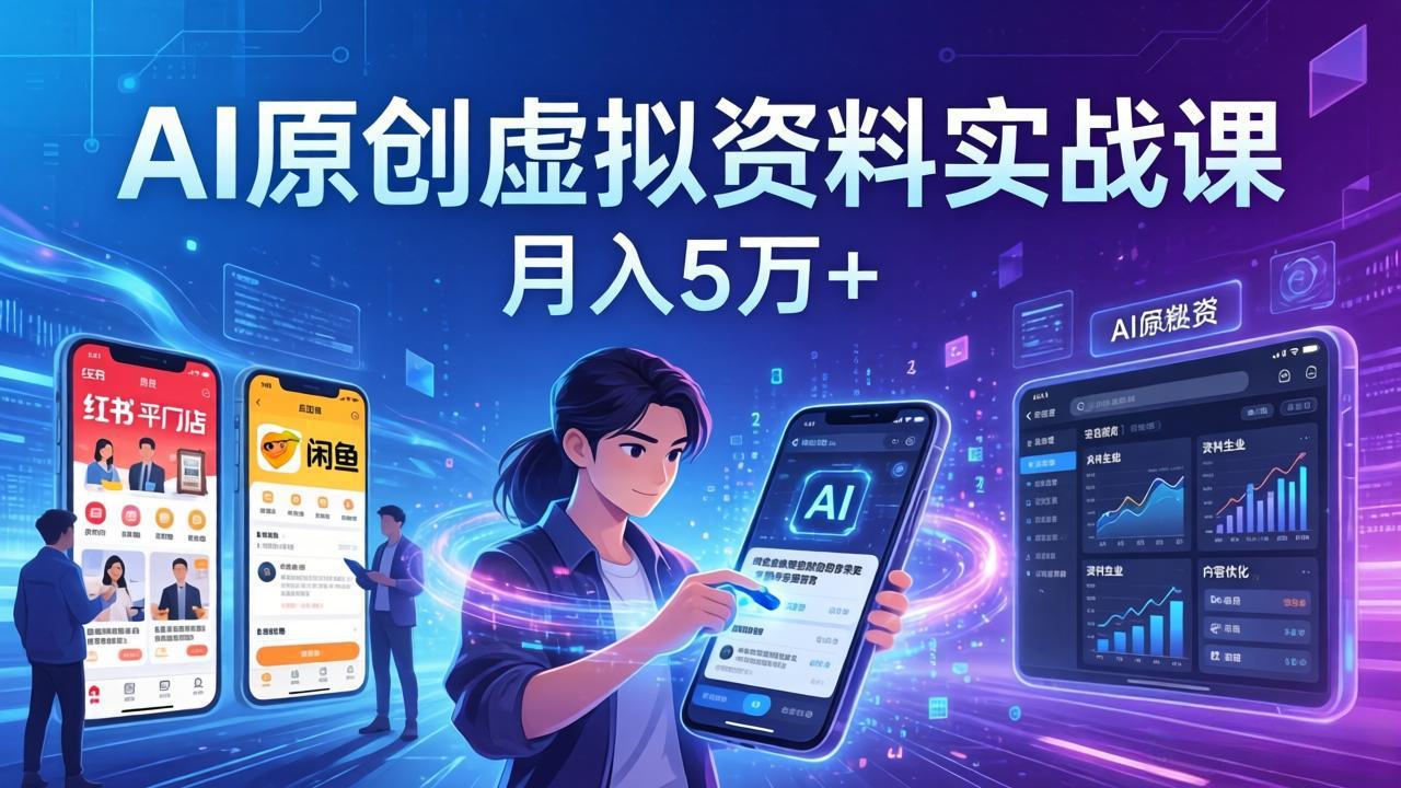 （17657期）AI原创虚拟资料实战课：2026新机会，小红书闲鱼开店，普通人用AI轻松变现，月入5万+_豪客资源创业项目网-豪客资源_豪客资源库