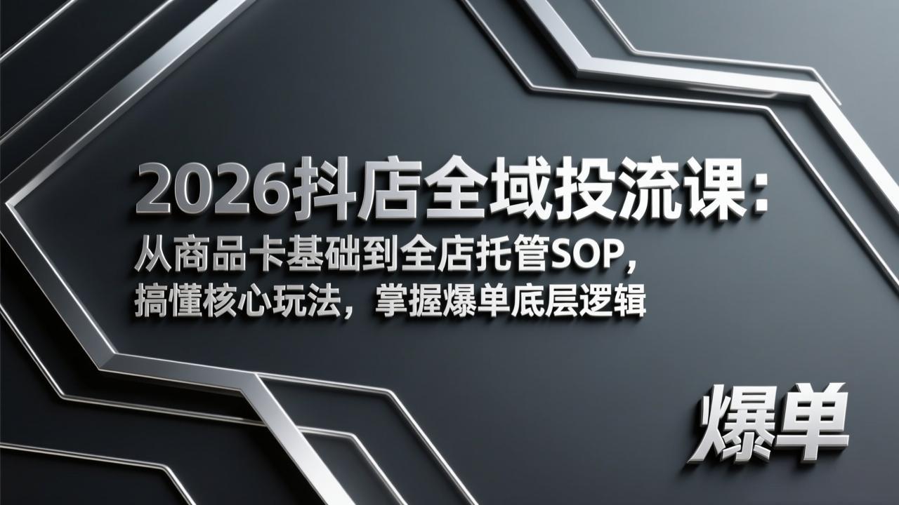 (17569期)2026抖店全域投流课:从商品卡基础到全店托管SOP,搞懂核心玩法,掌握爆单底层逻辑_豪客资源创业项目网-豪客资源_豪客资源库