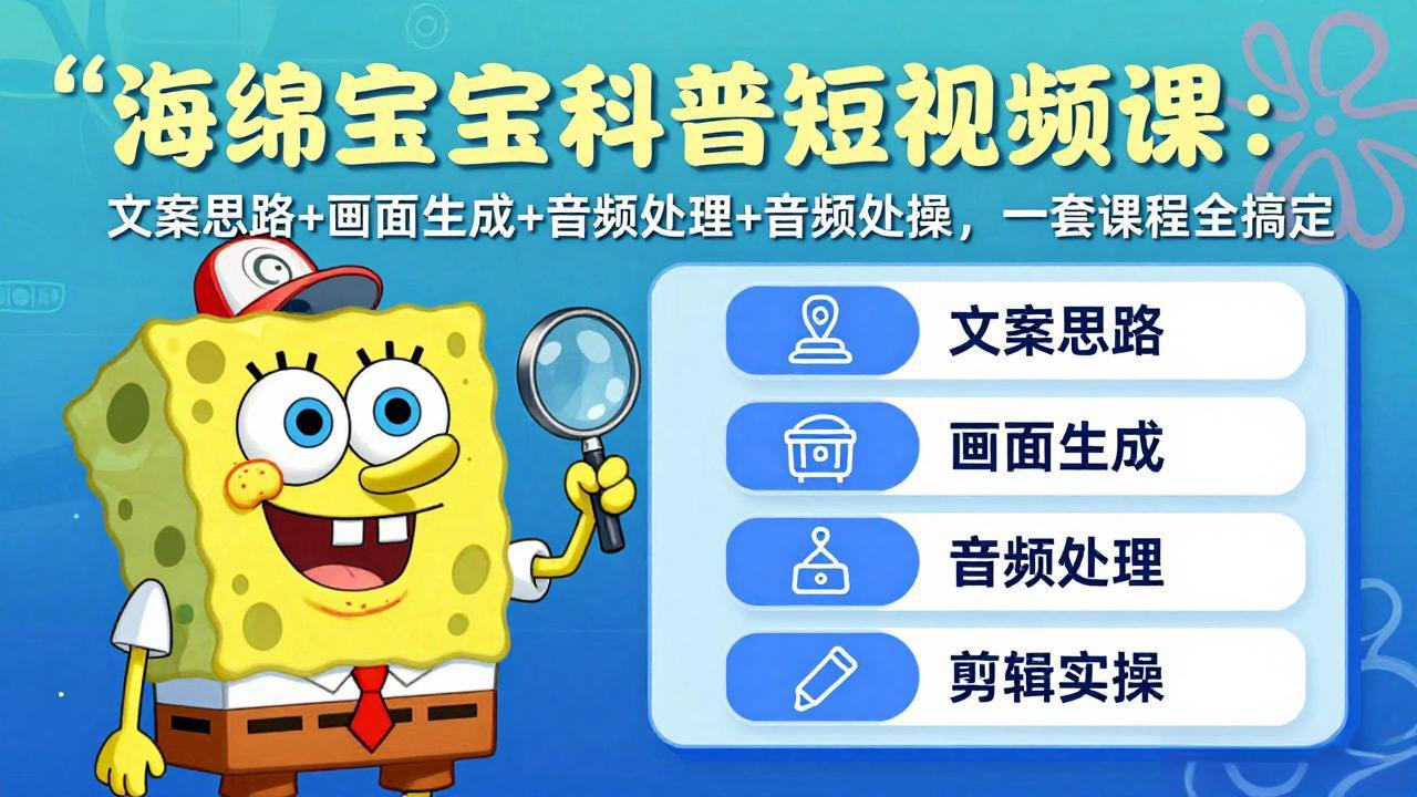 （17756期）海绵宝宝科普短视频课：文案思路+画面生成+音频处理+剪辑实操，一套课程全搞定_豪客资源创业项目网-豪客资源_豪客资源库