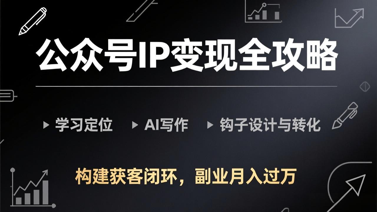 (17523期)公众号IP变现全攻略-更新,学习定位、AI写作、钩子设计与转化,构建获客闭环,副业月入过万_豪客资源创业项目网-豪客资源_豪客资源库