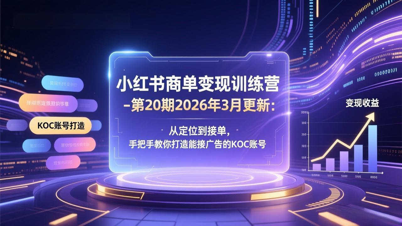 (17590期)小红书商单变现训练营-第20期26年3月更新:从定位到接单,手把手教你打造能接广告的KOC账号_豪客资源创业项目网-豪客资源_豪客资源库