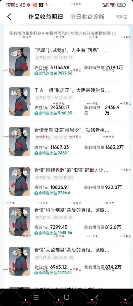 抖音300w粉丝博主的政史类科普视频教学，有大流量扶持，拿伙伴伙伴+精选独家双份收益——豪客资源创业项目网-豪客资源_豪客资源库