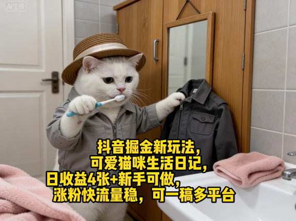 抖音掘金新玩法,可爱猫咪生活日记,日收益4张+新手可做,涨粉快流量稳,可一稿多平台——豪客资源创业项目网-豪客资源_豪客资源库