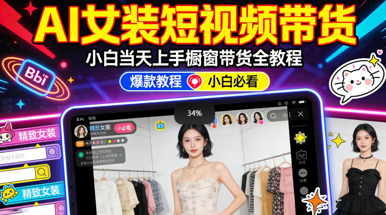 AI女装短视频橱窗带货:小白零门槛当天上手,高佣金爆款轻松賺!——豪客资源创业项目网-豪客资源_豪客资源库