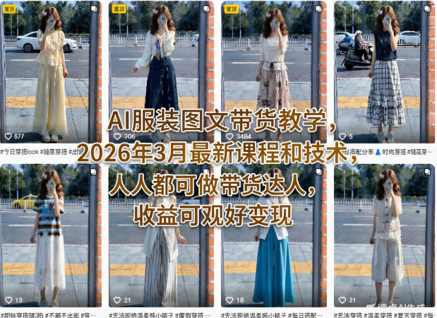 图片[1]-AI服装图文带货教学，2026年3月最新课程和技术，人人都可做带货达人，收益可观好变现——豪客资源创业项目网-豪客资源
