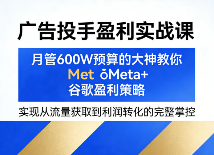 广告投手盈利实战课,月管600W预算的大神教你Meta+谷歌盈利策略,实现从流量获取到利润转化的完整掌控——豪客资源创业项目网-豪客资源_豪客资源库