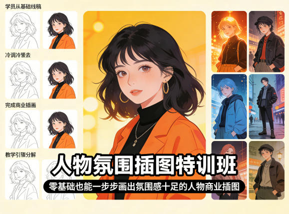 人物氛围插图特训班，零基础也能一步步画出氛围感十足的人物商业插图——豪客资源创业项目网-豪客资源_豪客资源库