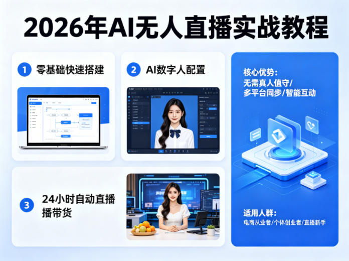 2026年AI无人直播实战教程，零基础也能快速搭建AI数字人无人直播间，实现24小时自动直播带货——豪客资源创业项目网-豪客资源_豪客资源库